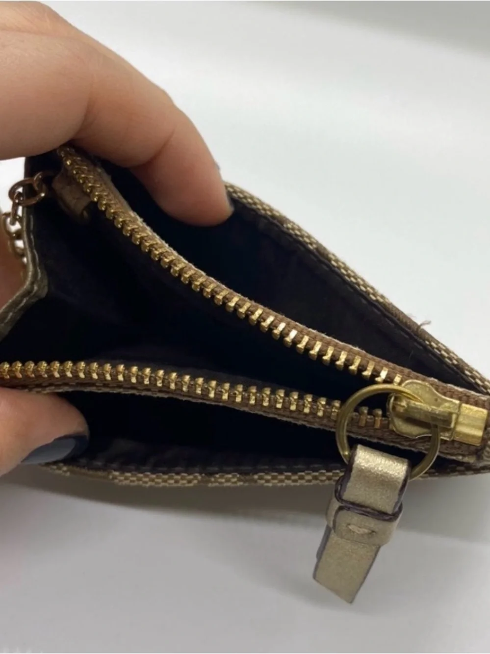Coach Brown Signature Canvas Card Holder with Gold Leather